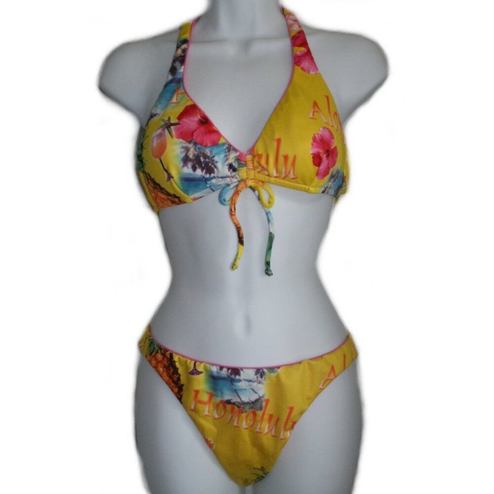 RAJMAN Yellow Tropical Print Bikini - Med - NEW